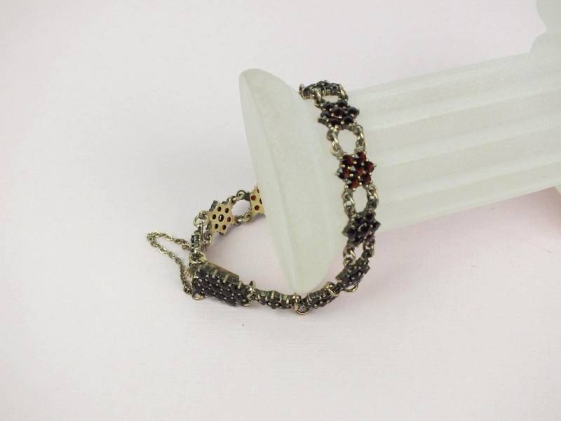 Vergoldetes 900Er Silber Vintage Armband Mit Granat Edelsteinen | Antike Armkette Echt Schmuck Geschenk Für Damen von schmuckesBerlin