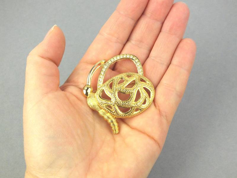 Vintage Christian Dior Schmetterling Brosche Gold Mit Strass - Designer Modeschmuck Anstecker Geschenk Für Sie Geburtstagsgeschenk Frau von schmuckesBerlin
