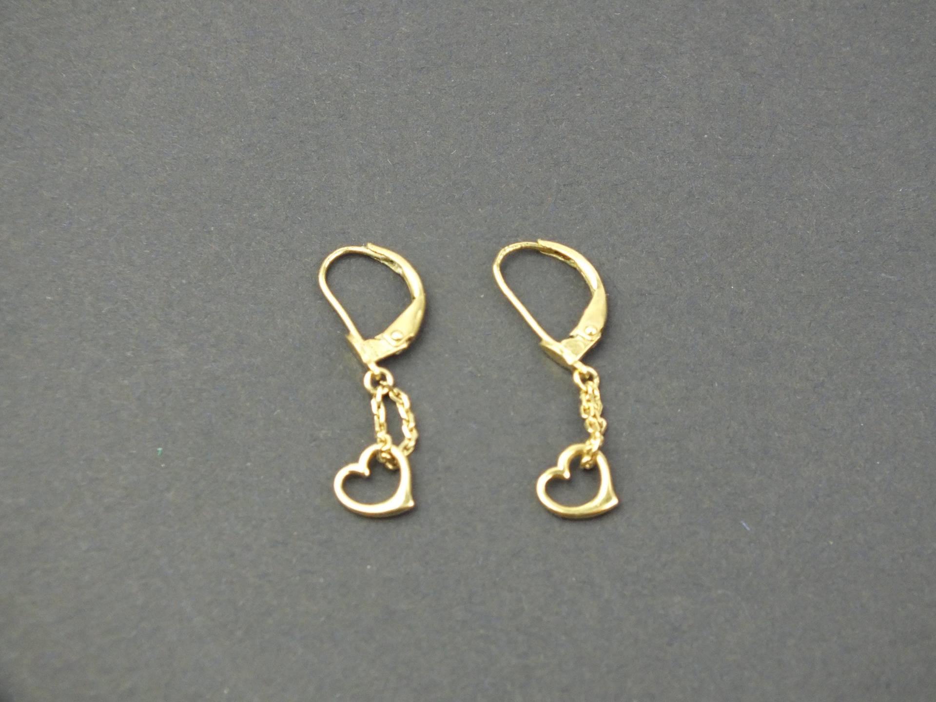 Vintage Damen Ohrringe Double Gold Mit Herzen Hängend, Leichte Hängeohrringe, Modeschmuck von schmuckesBerlin