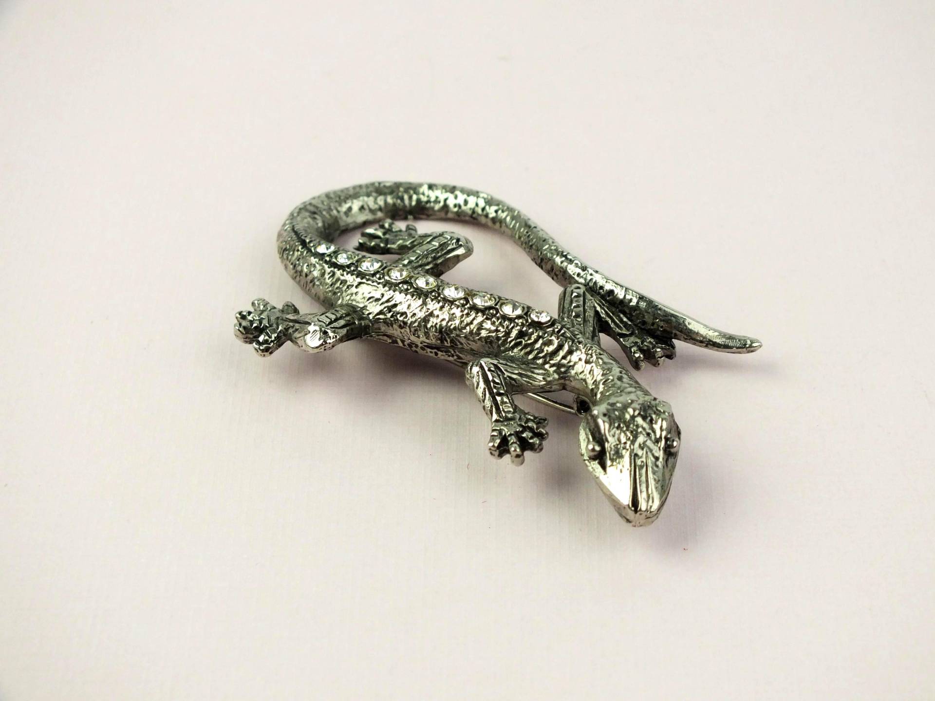 Vintage Eidechsen Brosche Silbernes Metall Mit Strass - Tier Anstecker Alte Modeschmuck Anstecknadel von schmuckesBerlin