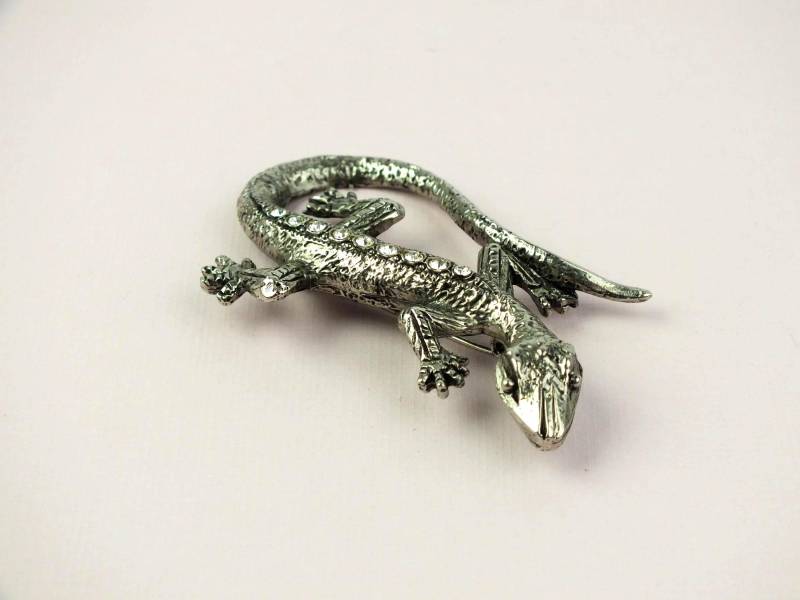 Vintage Eidechsen Brosche Silbernes Metall Mit Strass - Tier Anstecker Alte Modeschmuck Anstecknadel von schmuckesBerlin