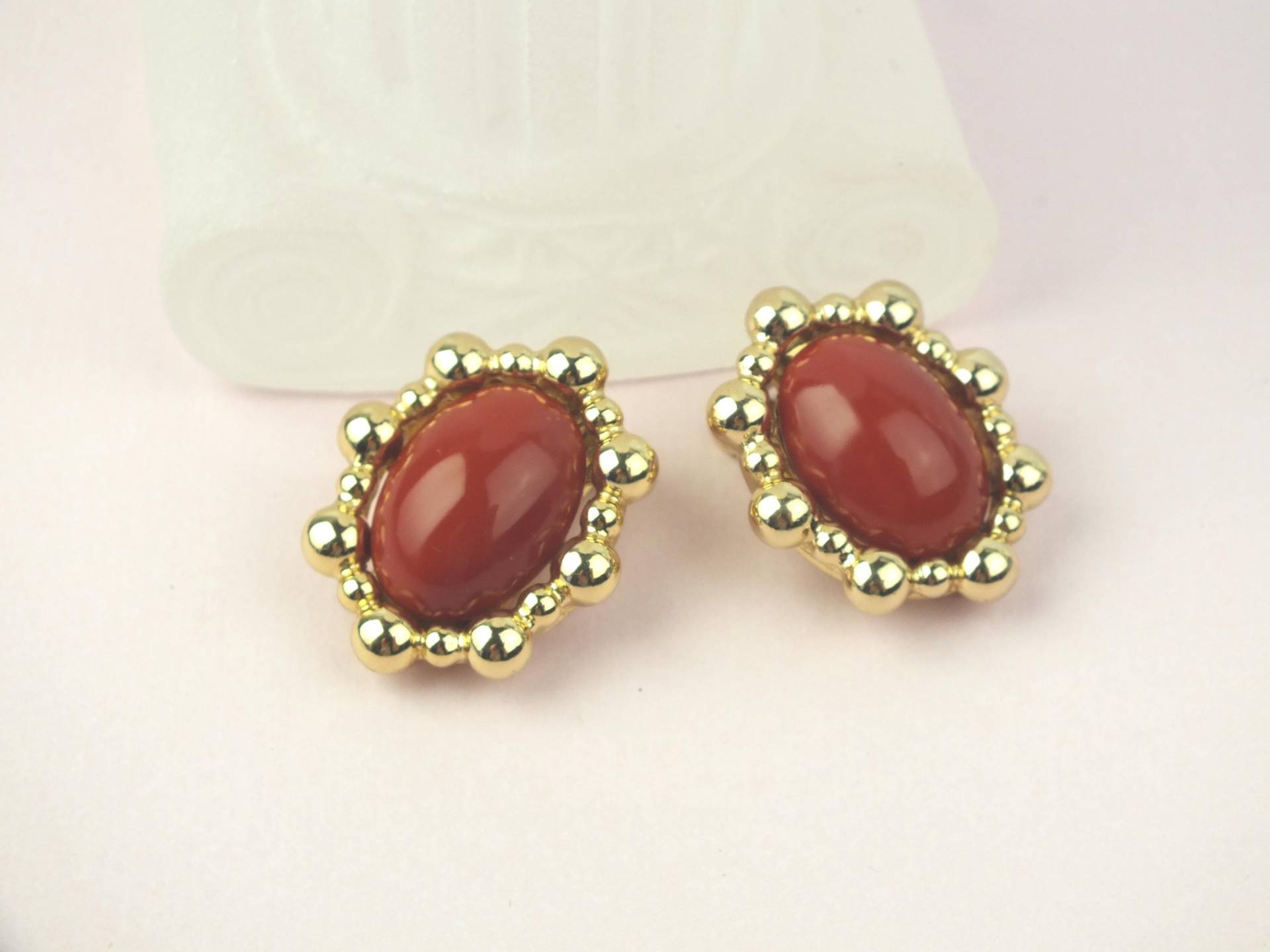 Vintage Grosse' Und Henkel | Für Dior Damen Ohrclips Gold Mit Rot - Ovale Ohrringe Ohne Loch Modeschmuck Für Frauen von schmuckesBerlin