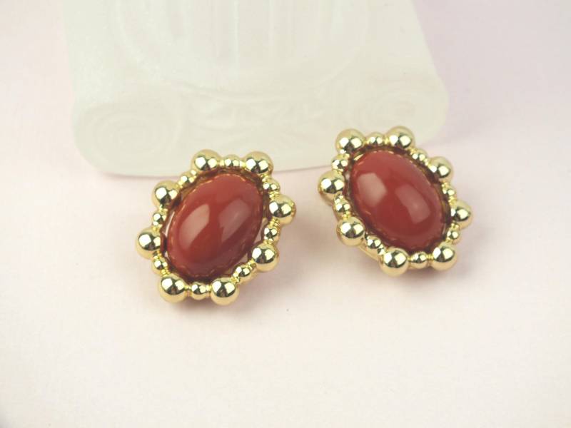 Vintage Grosse' Und Henkel | Für Dior Damen Ohrclips Gold Mit Rot - Ovale Ohrringe Ohne Loch Modeschmuck Für Frauen von schmuckesBerlin