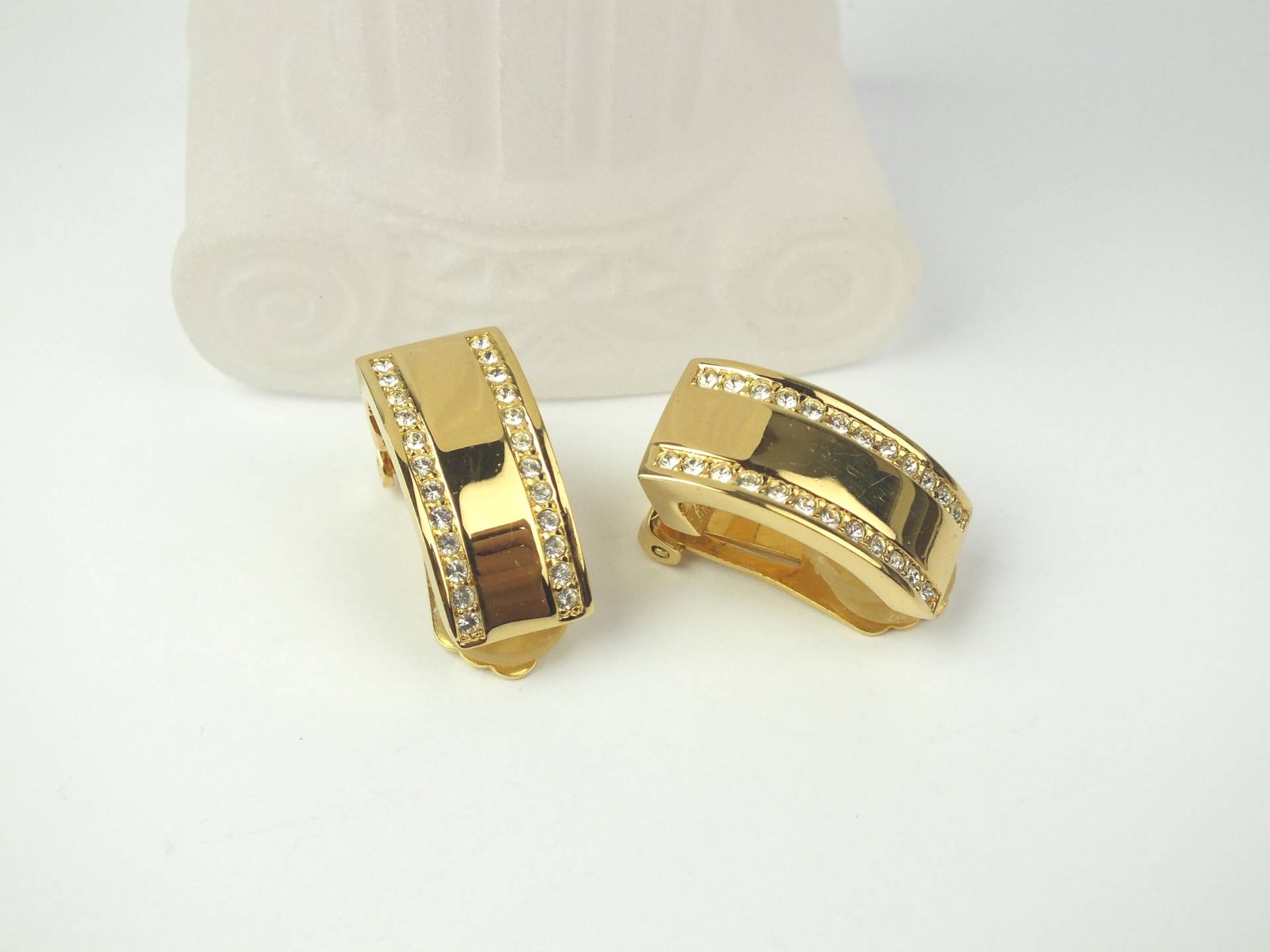 Vintage Grosse' & Henkel Ohrclips Für Dior | Gold Strass Designer Ohrringe Ohne Loch Retro Modeschmuck von schmuckesBerlin