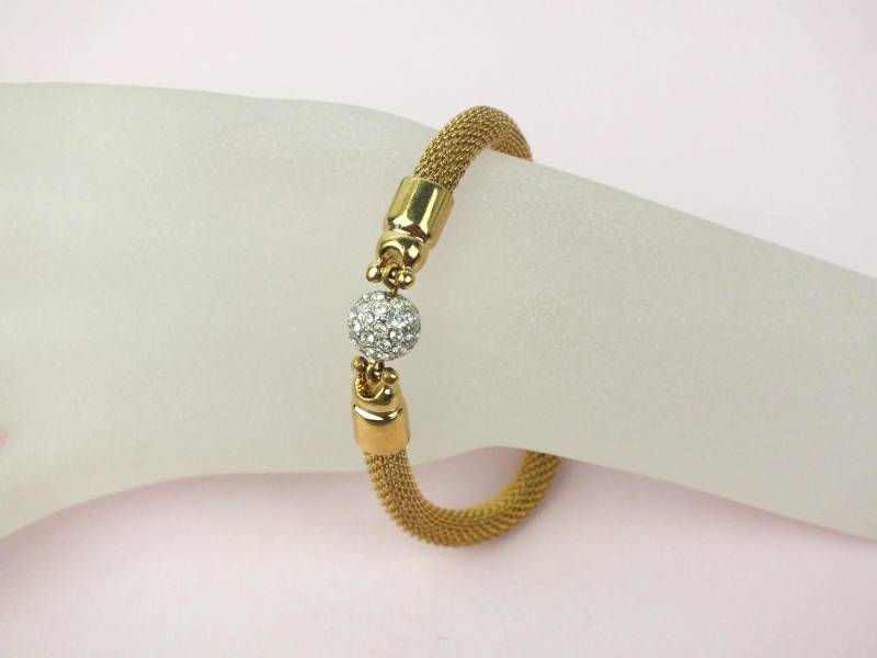 Vintage Mesh Damen Armband Goldenes Metall Mit Strass Kugel - Elegante Armkette -Modeschmuck Vintage Mesh Damen Armband Goldenes Metall Mit Strass Kugel - Elegante Armkette -Modeschmuck von schmuckesBerlin