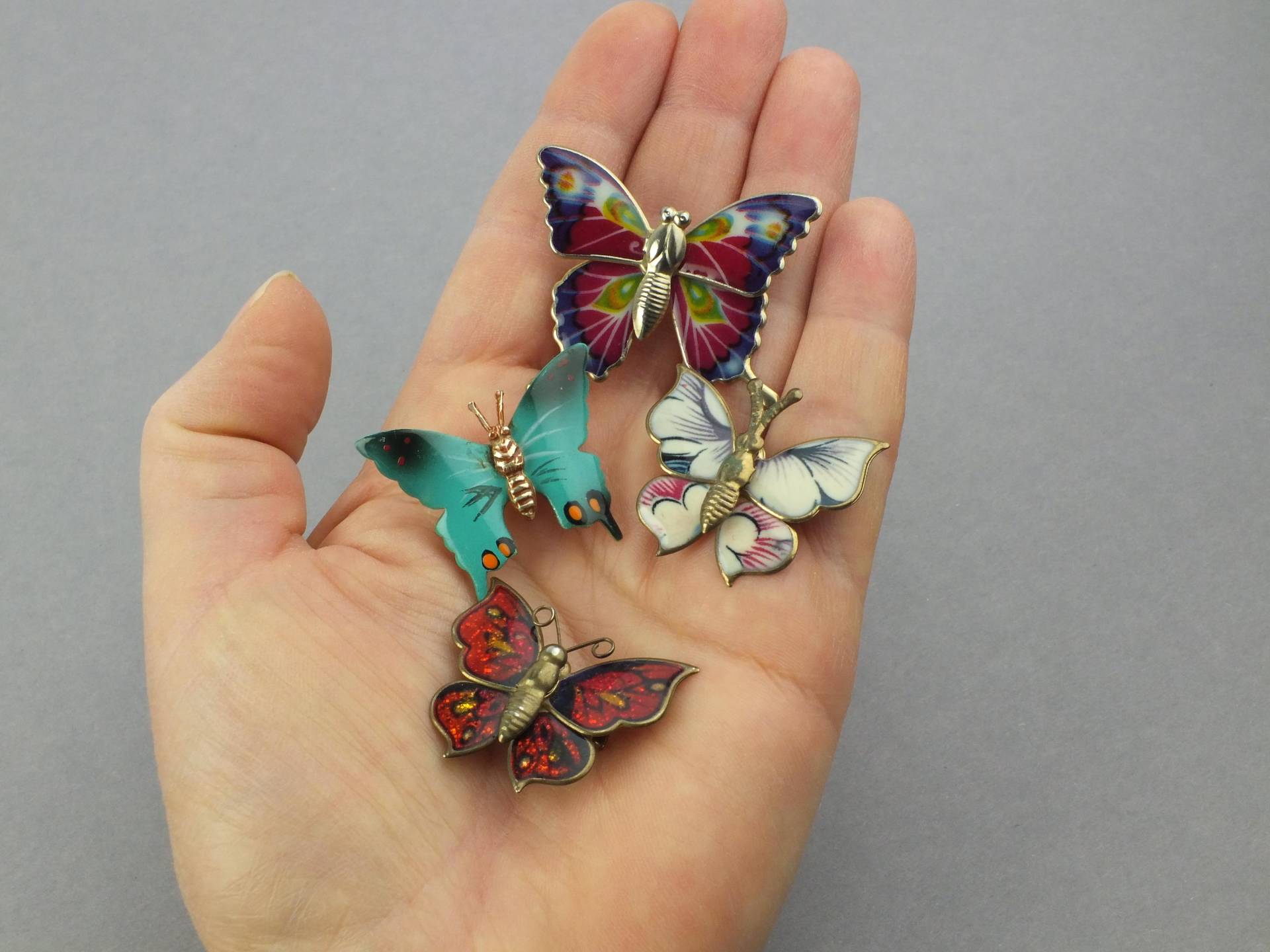 Vintage Schmetterling Brosche, Alter Modeschmuck, Bunter Tier Anstecker 70Er Jahre von schmuckesBerlin