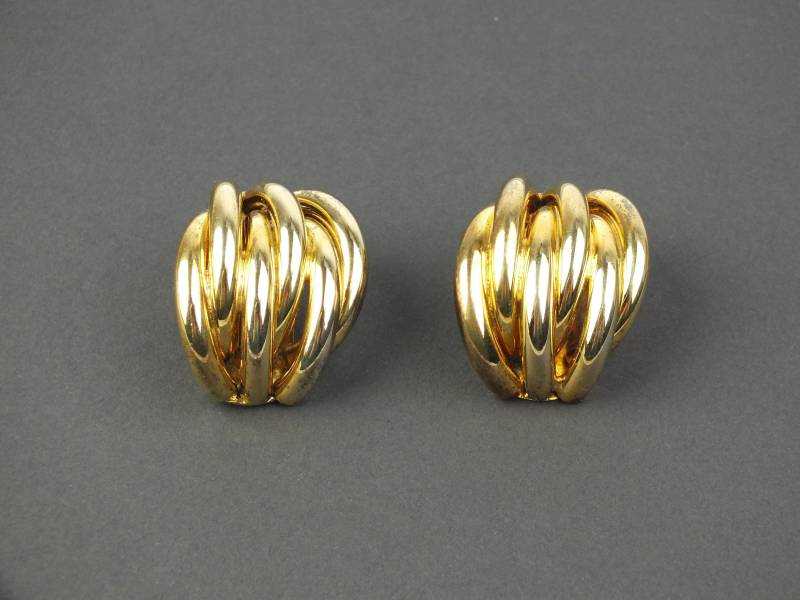 xxl Vintage Halb Creolen Ohrclips Golden, Große Statement Ohrringe Ohne Ohrlöcher Tragbar, Alter 80Er Jahre Modeschmuck von schmuckesBerlin