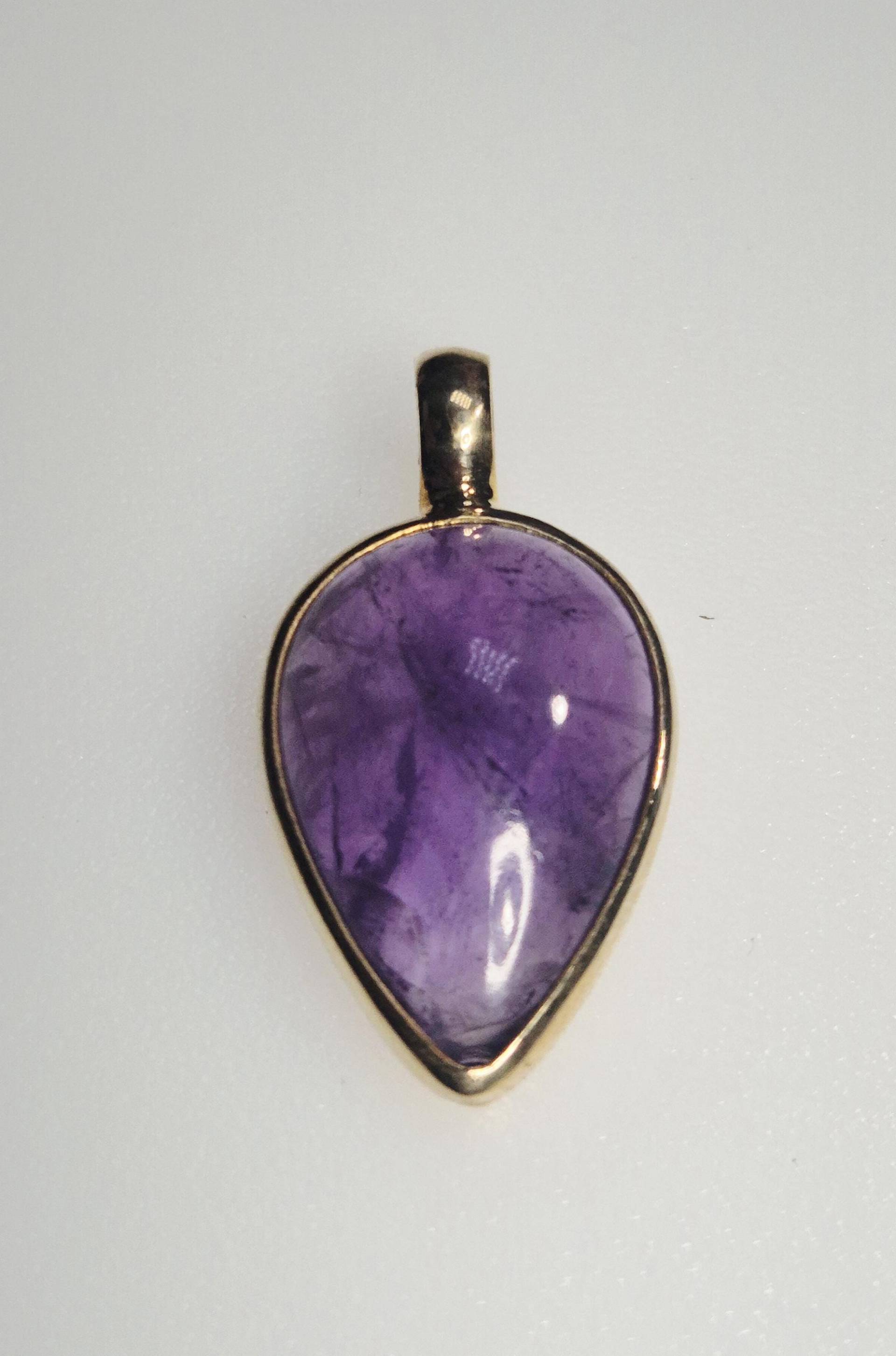 Amethystanhänger Vergoldet | 925 Silber, Natürlicher Cabochon Umgedrehter Tropfen Unikat 29 Mm 1758 von schmuckrauschVINTAGE