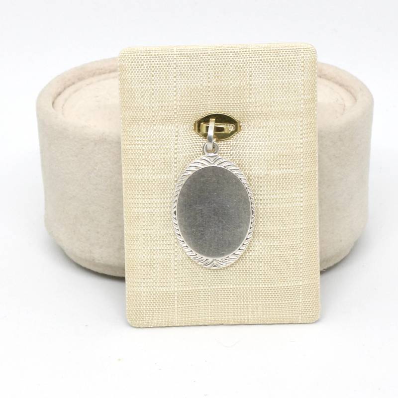 Anhänger 835 Silber Oval Matt Gravurplatte Platte Für Gravur Monogramm Name Eingravieren Damen von schmuckvintage2020