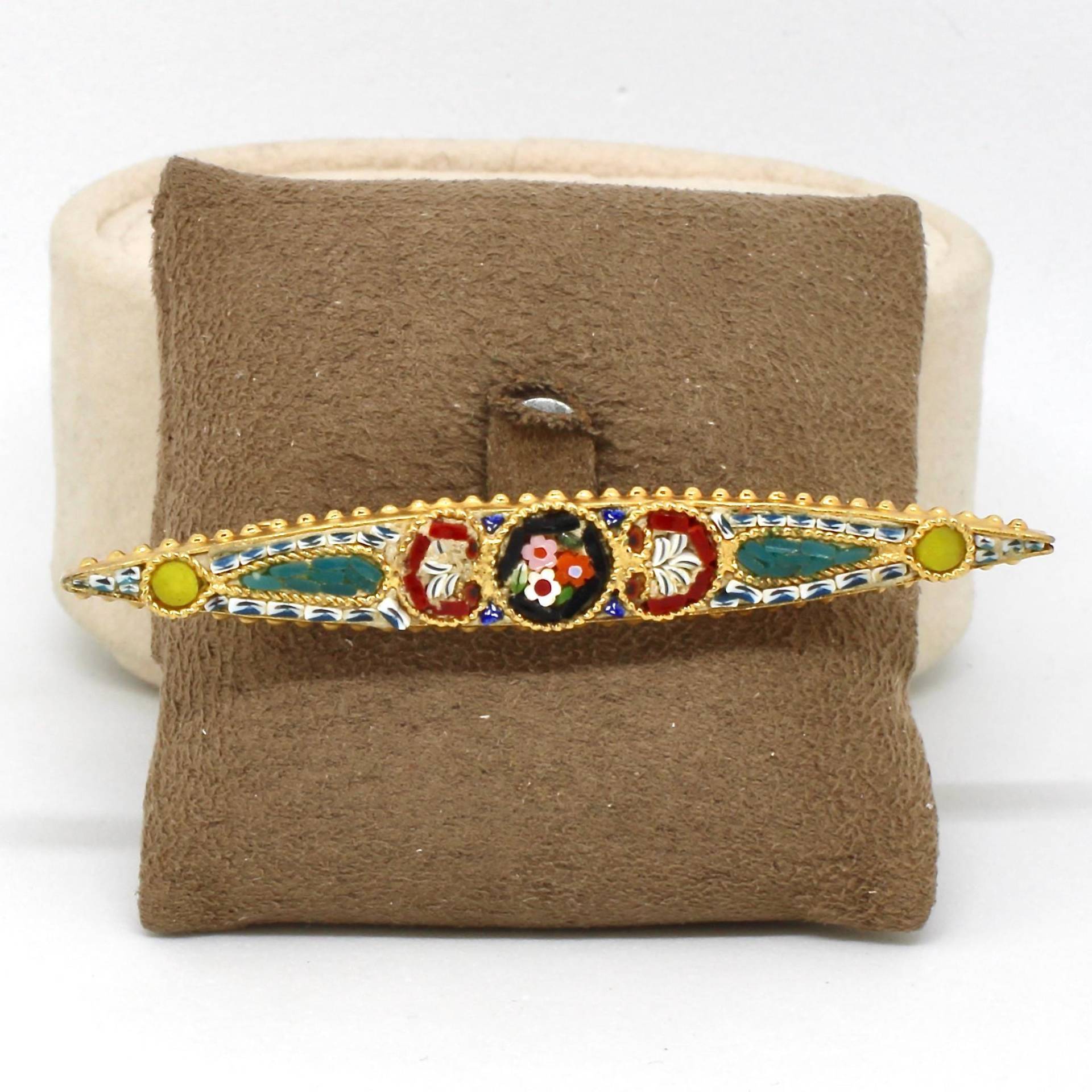 Antike Brosche Mikromosaik Arbeit Goldfarbe Millefiori Floral Italien 1900 Selten Rarität von schmuckvintage2020