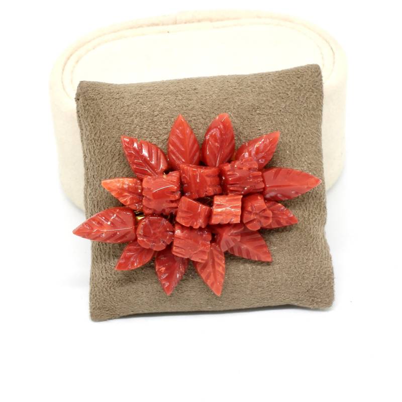 Antike Korallen Brosche Anstecknadel Blume Geschnitzt Korallenrot Jugendstil 1900 Italien Selten Rarität von schmuckvintage2020