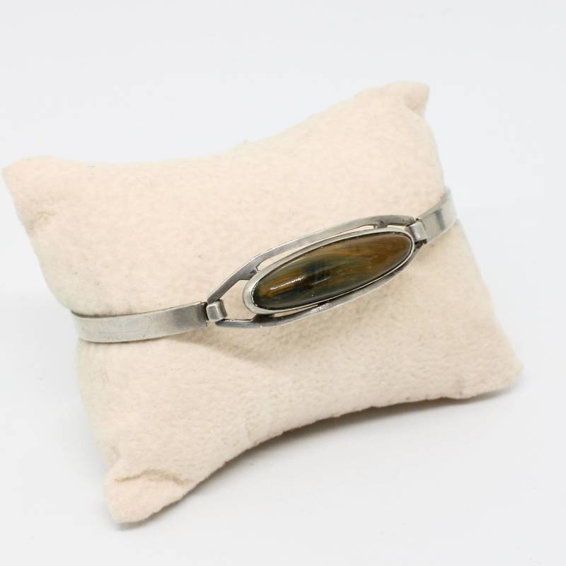 Armspange, Armreifen Finnland 813 Silber Turun Hopea , Falkenauge Edelstein 60Er Jahre Selten Sammelwürdig Rarität von schmuckvintage2020