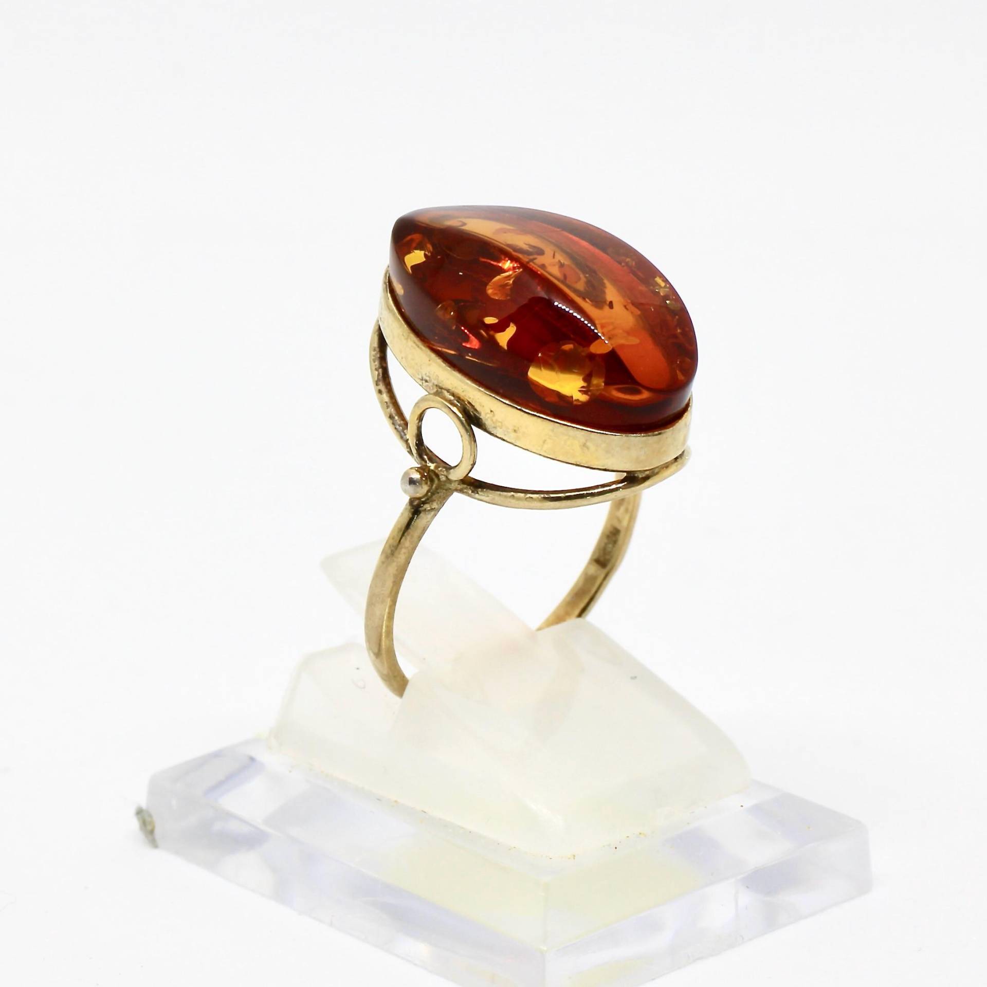 Art Deco Ring Bernstein 925 Silber Vergoldet Gr.57 Vintage Damenring Goldfarbe von schmuckvintage2020