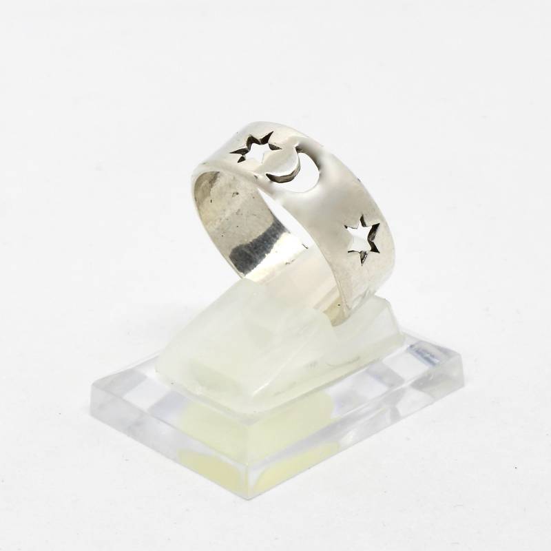 Breiter Bandring 925 Silber Sterne Halbmond Freundschaftsring Gr.65, Vintage Zeitlos von schmuckvintage2020