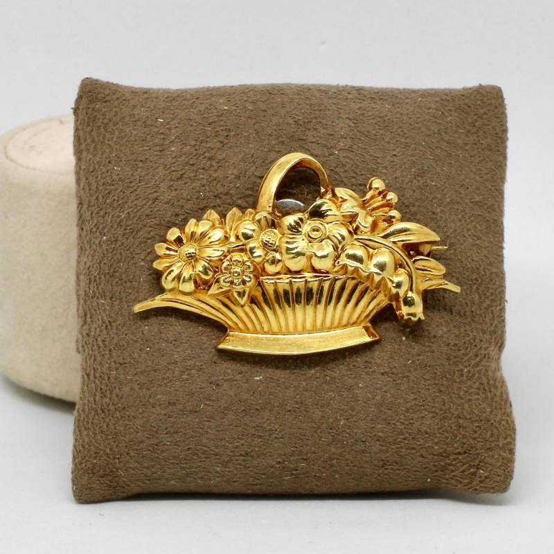 Brosche Blumenkorb Mit Blumen Floral Gold Double Vintage 50Er Jahre Damenbrosche Geschenk von schmuckvintage2020