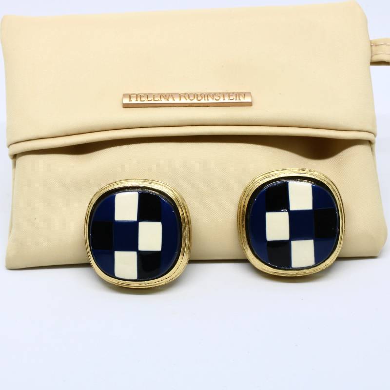 Designer Ohrclips Ohrringe Gold Farbe Eckig Karomuster Helena Rubinstein 50Er Jahre Aus Paris Edel Hochwertig Für Damen von schmuckvintage2020