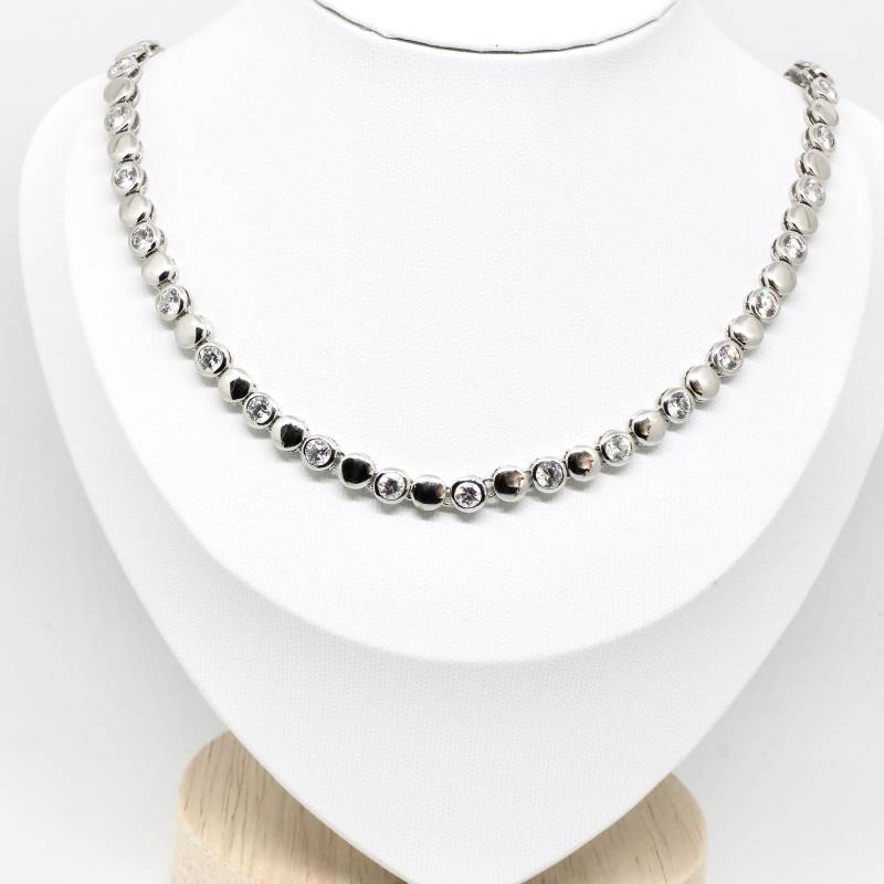 Funkelndes Halscollier Kette Tenniskette Kristalle Versilbert Glanz Hochwertig Damen Hochzeit von schmuckvintage2020