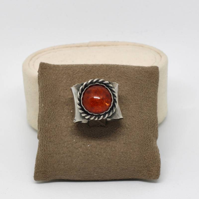 Georg Kramer Bandring Ring 835 Silber Bernstein 60Er Jahre Breit Wuchtig Vintage von schmuckvintage2020