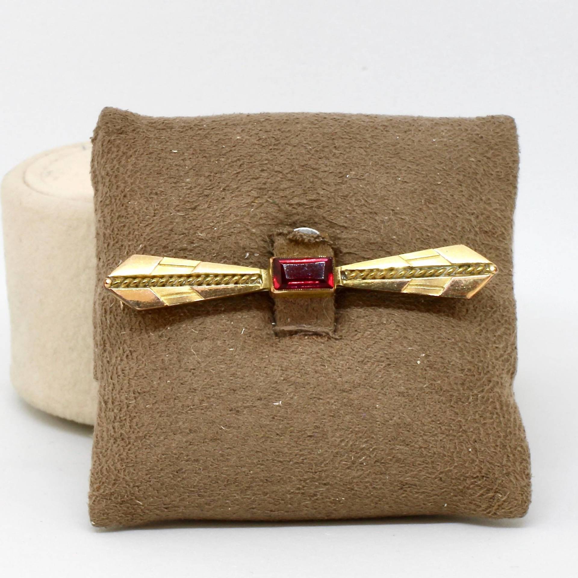 Jugendstil Brosche Gold Double Schleife Rubin Roter Stein Rubinrot Geschliffen 30Er Jahre Zeitlos von schmuckvintage2020