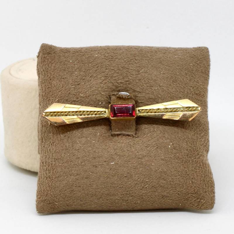 Jugendstil Brosche Gold Double Schleife Rubin Roter Stein Rubinrot Geschliffen 30Er Jahre Zeitlos von schmuckvintage2020
