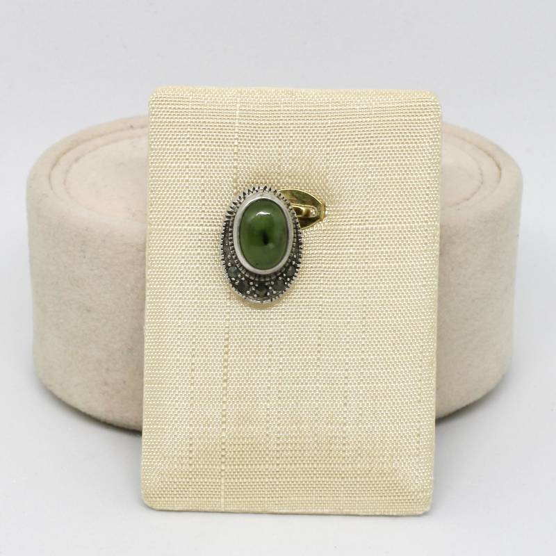 Kleiner Anhänger Jade Grün Oval Markasit Steine 925 Silber Zierlich Schlicht Elegant Zart von schmuckvintage2020