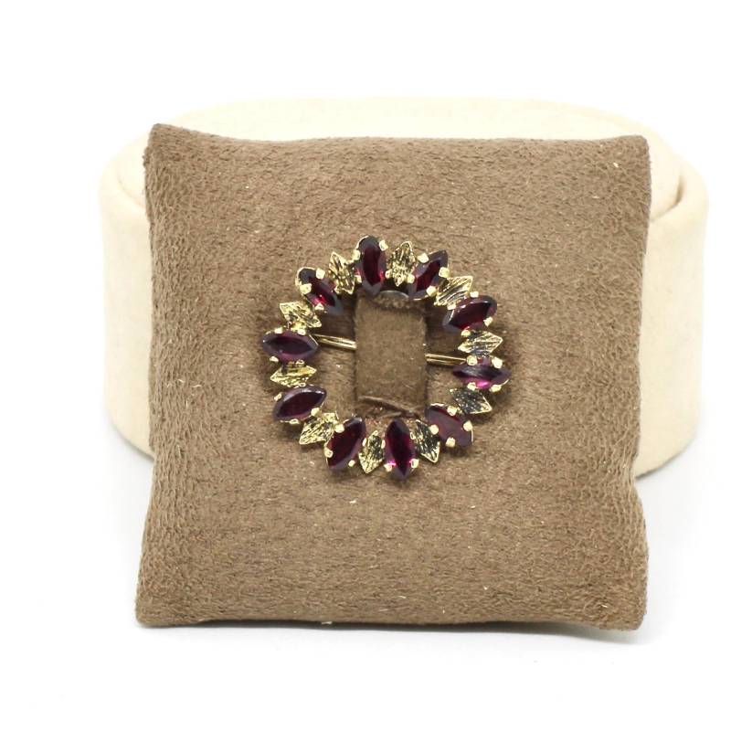 Kranzbrosche 835 Silber Vergoldet Rubine Navette Schliff Vintage Brosche Zierlich von schmuckvintage2020