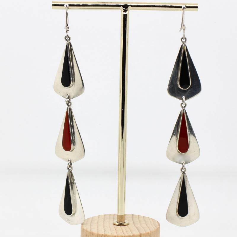 Lange Ohrringe Hängend Onyx Und Karneol Steine 925 Silber Wuchtig Baumelnd in Tropfenform von schmuckvintage2020