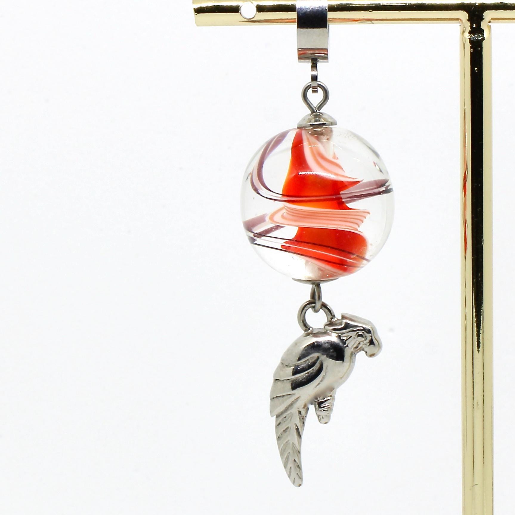 Leonardo Charms Anhänger Glaskugel Vogel Silberfarbe Beweglich Groß Modern von schmuckvintage2020