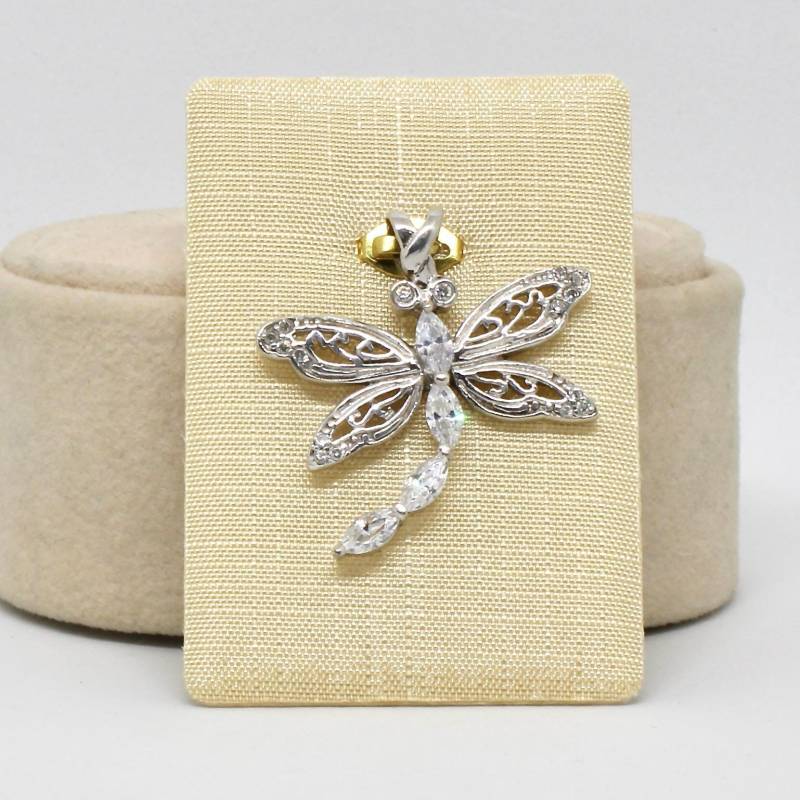 Libellen Anhänger 925 Silber Rhodiniert Kristalle Navette Schliff Wuchtig Massiv Tiermotiv Modern von schmuckvintage2020