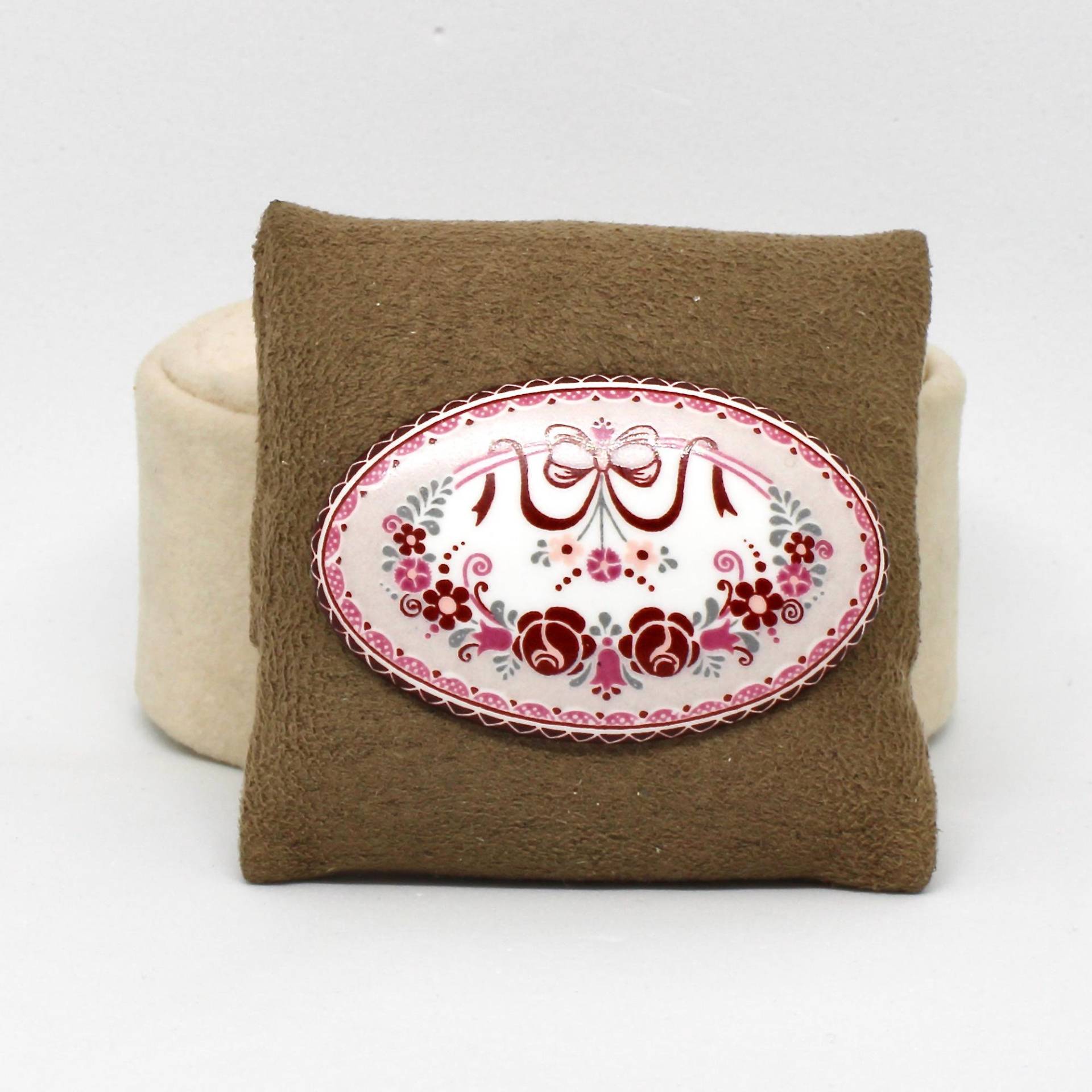 Michaela Frey Brosche Blumig Oval Stahl Mit Feueremaille Designer Aus Österreich von schmuckvintage2020