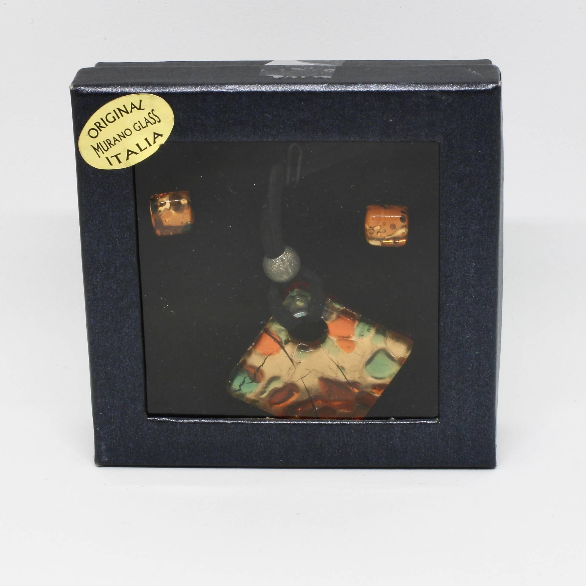 Murano Glas Anhänger Mit Samtband, Ohrstecker Eckig, Schmuckset Made in Italy 80Er Jahre Muranoschmuck Geschenk Frau von schmuckvintage2020