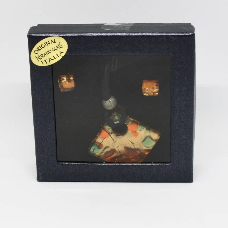 Murano Glas Anhänger Mit Samtband, Ohrstecker Eckig, Schmuckset Made in Italy 80Er Jahre Muranoschmuck Geschenk Frau von schmuckvintage2020