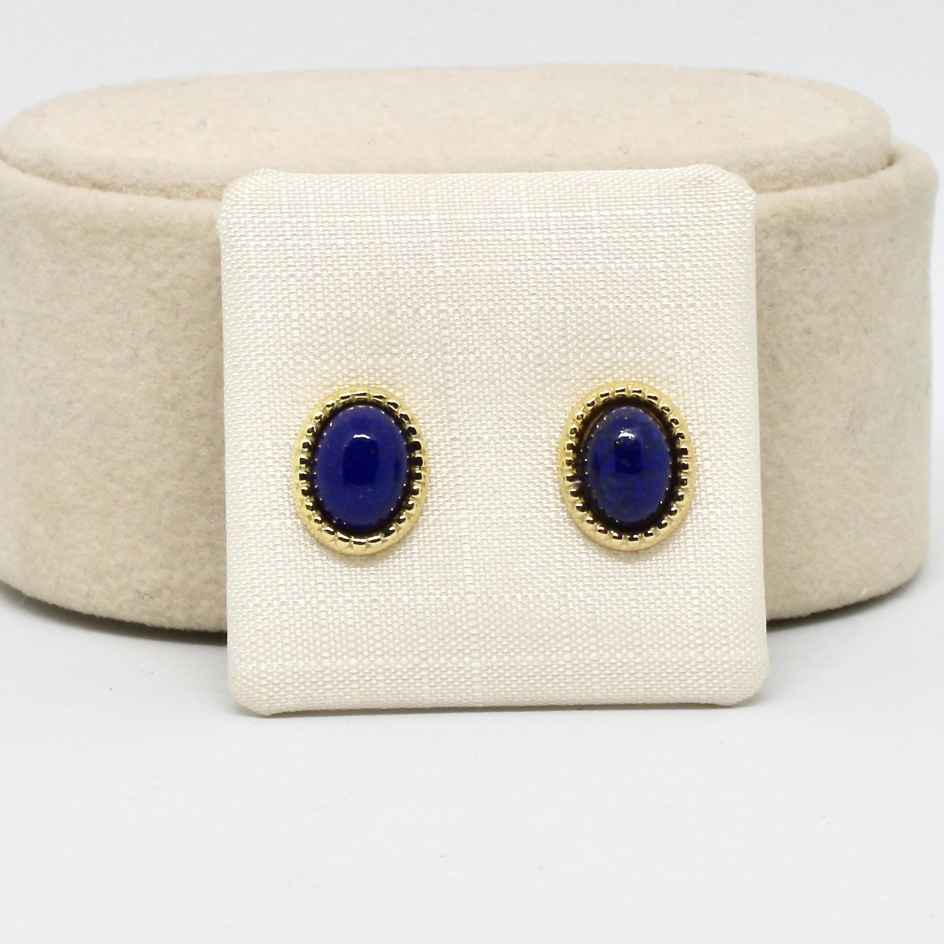 Ovale Ohrstecker Lapis Lazuli Stein Blau 925 Silber Vergoldet Zierlich Leicht Festlich Modern Zeitlos von schmuckvintage2020