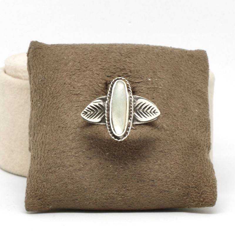 Perlmutt Stein Ring 925 Silber Oval Blätter Gr.59 Vintage Zeitlos Damenring von schmuckvintage2020