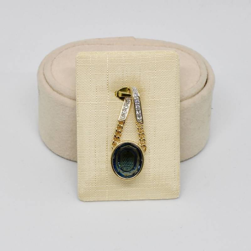 Pierre Lang Anhänger Gold Farbe Mit Kristalle Blau Und Klar Festlich Elegant Designer Modern Hochwertig von schmuckvintage2020