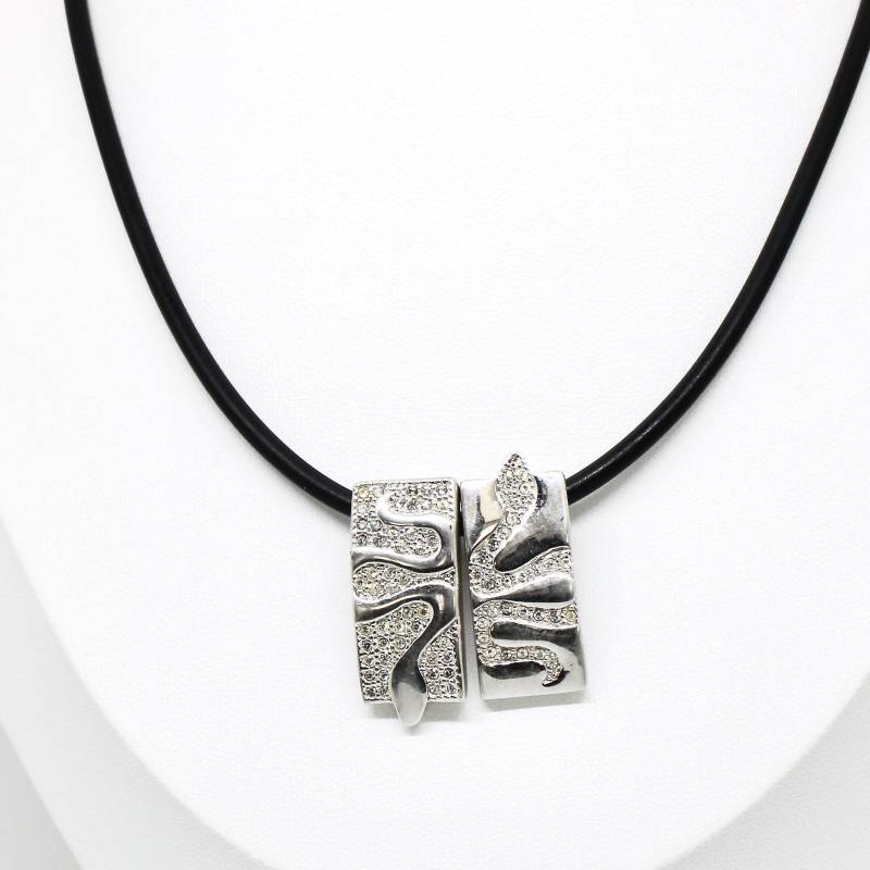 Pierre Lang Anhänger Schlangen Kristalle Silberfarbe Tiermotive Kautschukband Designer Schwarz Modern Damen von schmuckvintage2020