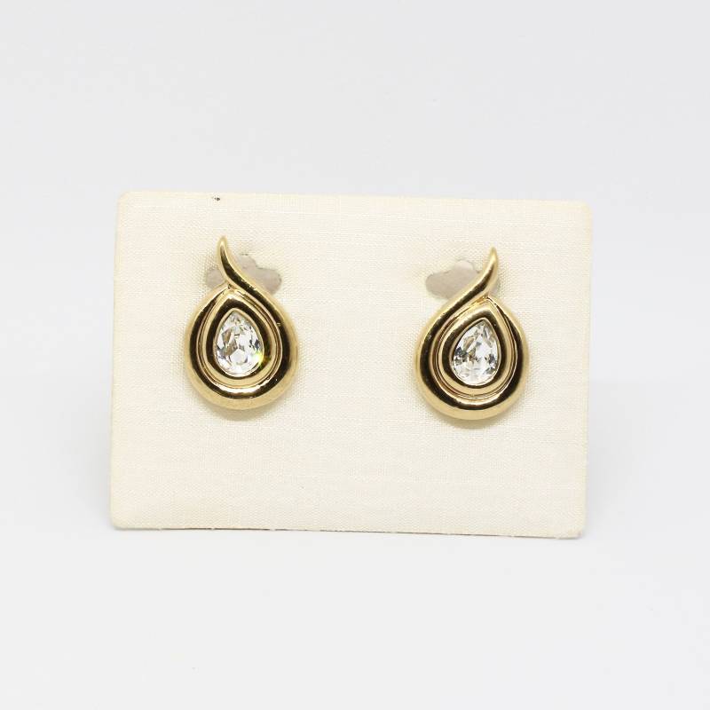 Pierre Lang Ohrclips Tropfenform Kristall Gold Farbe Wuchtig Elegant Massiv Designer von schmuckvintage2020