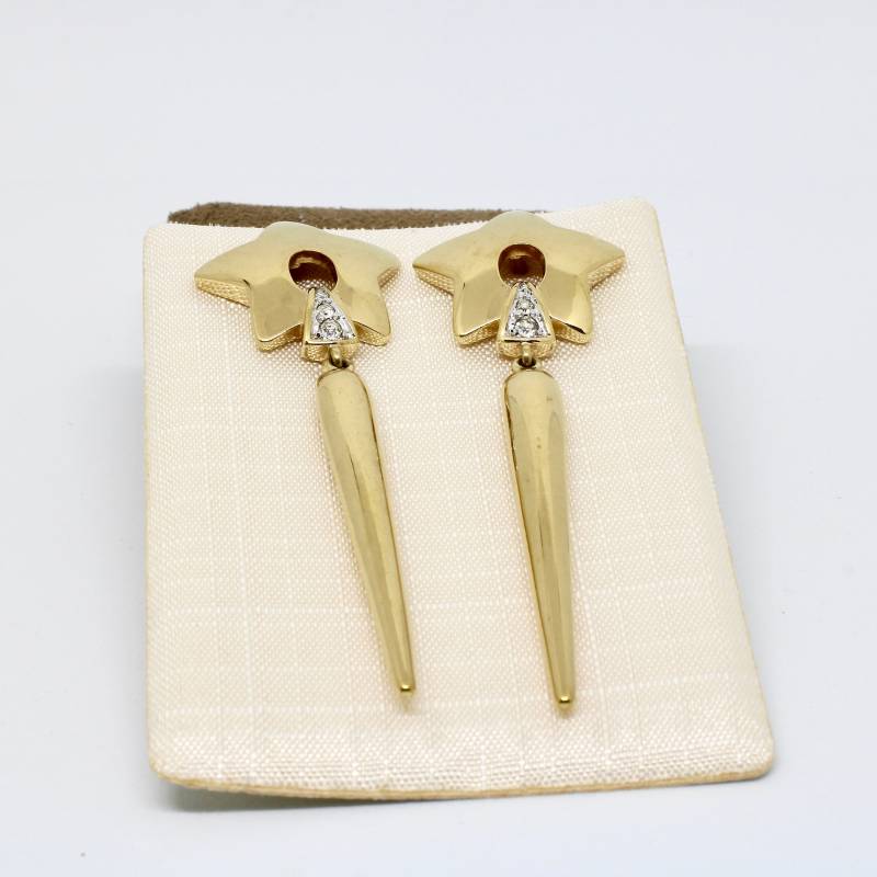 Pierre Lang Ohrringe Ohrstecker Hängend Goldfarbe Stern Kristalle Hochwertig Festlich Damen von schmuckvintage2020