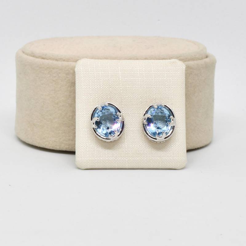 Ovale Pierre Lang Ohrstecker Silberfarbe , Kristall - Aquamarin Farbe Hellblau Durchsichtig von schmuckvintage2020