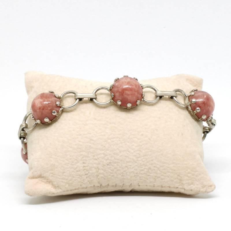 Rhodochrosit Armband 835 Silber Mit Rosa Steine Halb Kugeln 60Er Jahre Vintage von schmuckvintage2020
