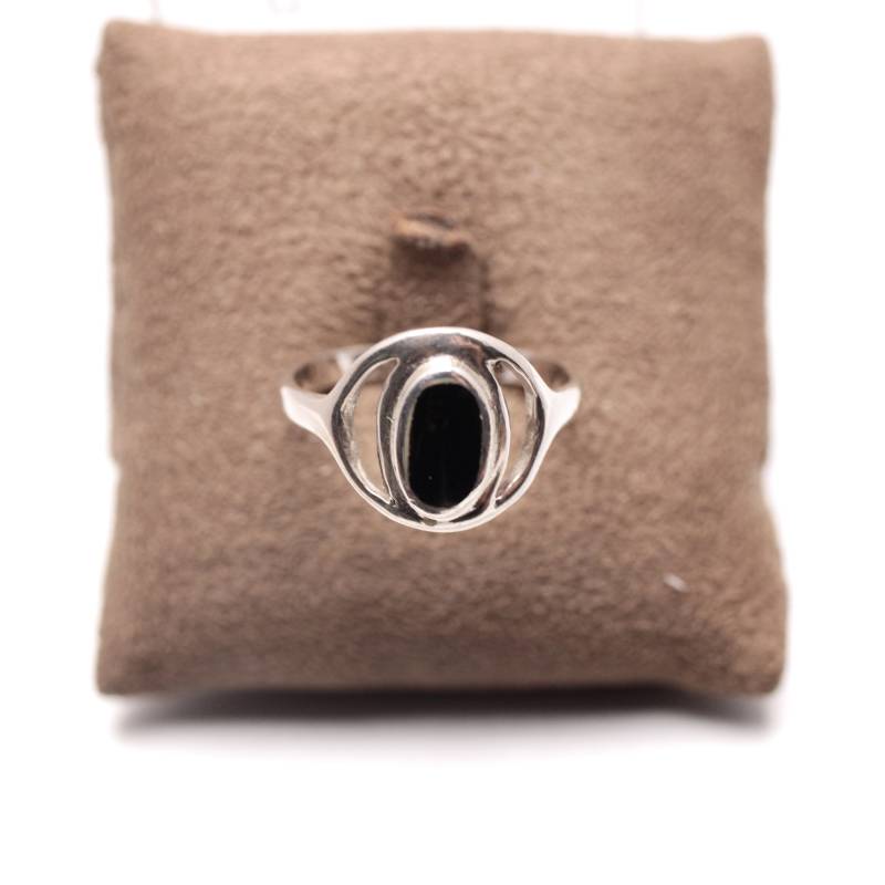 Ring 925 Silber Ovaler Onyx Stein Schwarz Gr.60 Vintage Damenring Modern von schmuckvintage2020