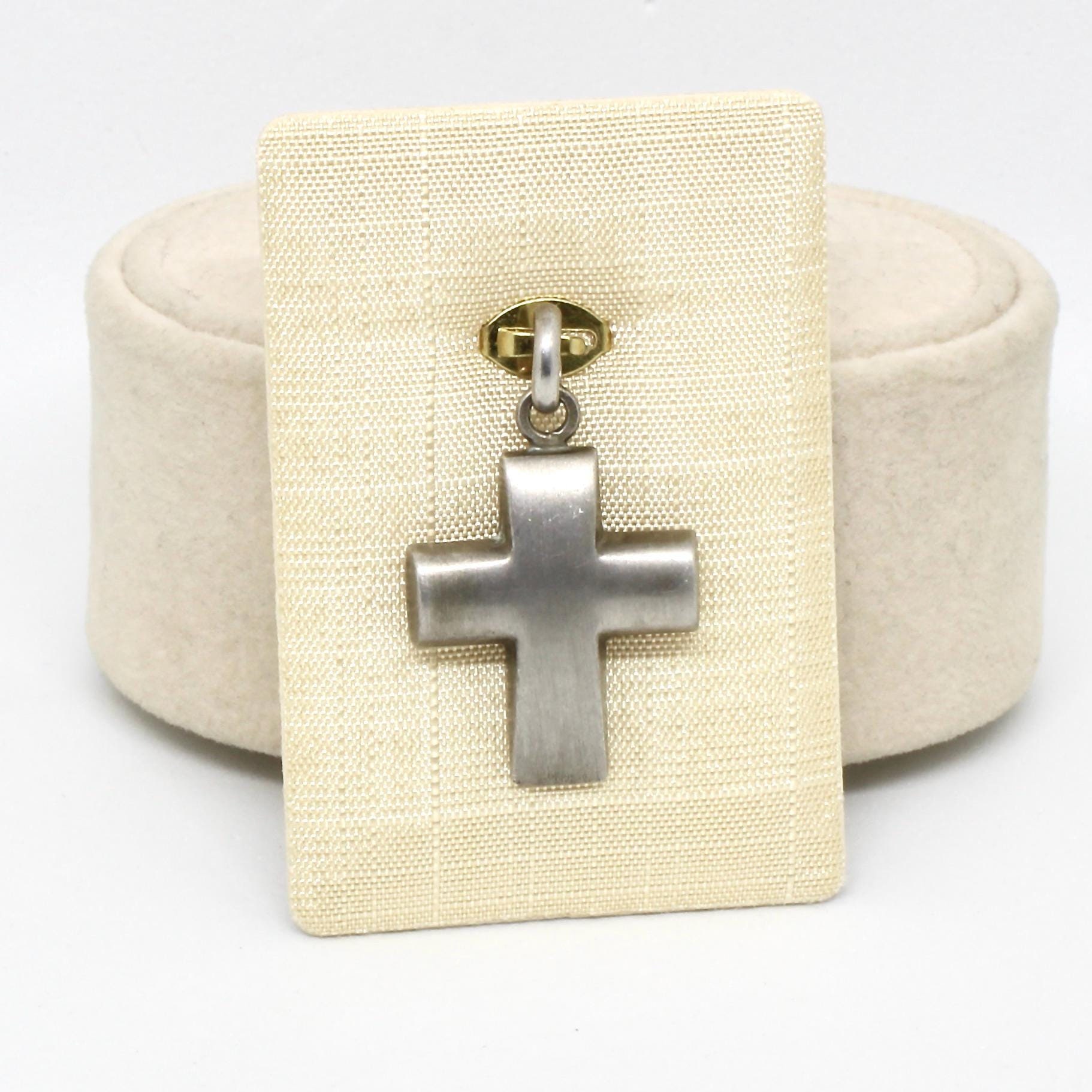 Schlichter Kreuz-Anhänger, Kruzifix 925 Silber Leicht Gewölbt Matt Glanzlos Modern von schmuckvintage2020