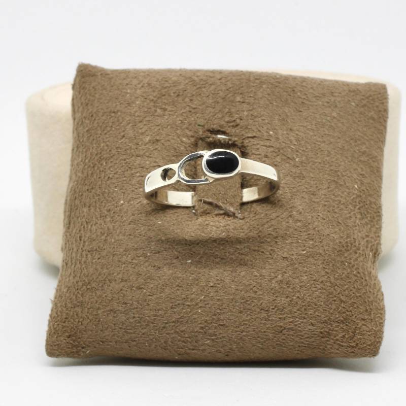 Schmaler Ring Onyx Stein Schwarz 925 Silber Gr.59 Vintage Zeitlos Mädchen von schmuckvintage2020