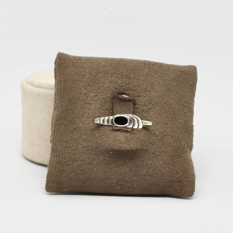 Schmaler Ring Onyx Stein Schwarz Oval 925 Silber Gr.60 Vintage Zeitlos Mädchen von schmuckvintage2020