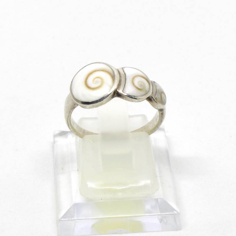 Shiva Eye Ring 925 Silber Silberring Drei Runde Steine Weiß Gr.57 Vintage Damenring von schmuckvintage2020