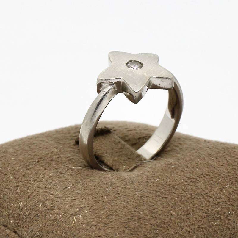 Sternring Matt 925 Silber Ring Stern Kristall Stabil Massiv Damenring Gr.57 von schmuckvintage2020