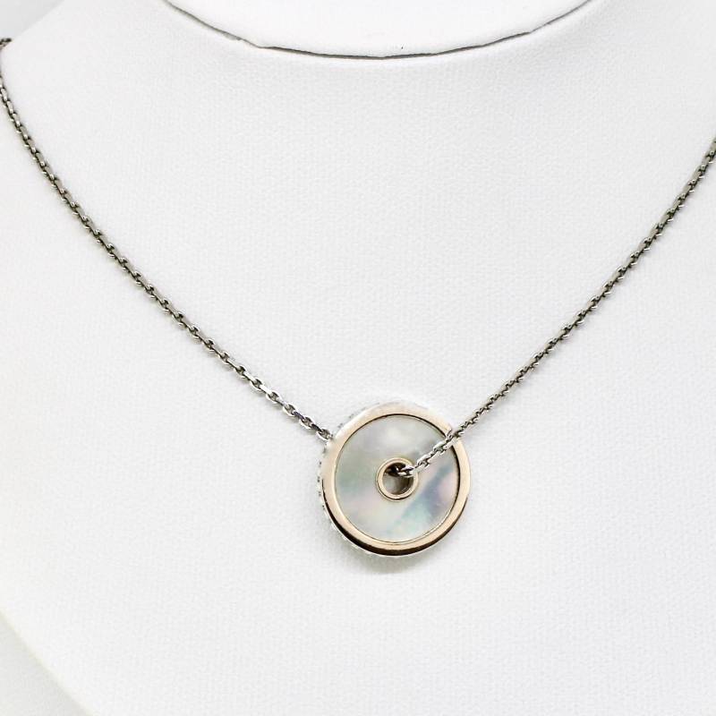 Swarovski Halskette Silberfarbe Scheibe Perlmutt Schimmernd Kristalle Hochwertig Edel von schmuckvintage2020