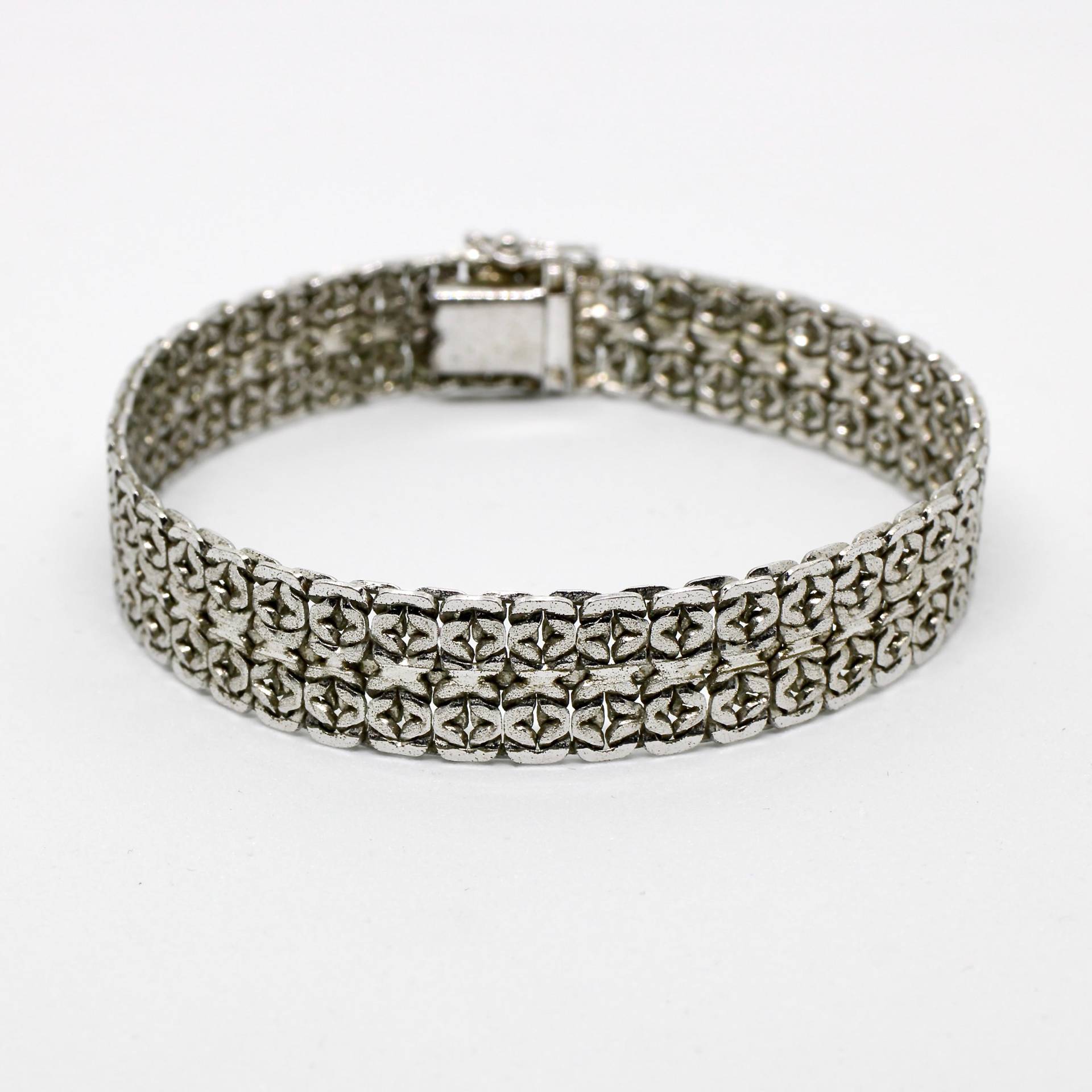 Teppicharmband Armband 835 Silber Rhodiniert Satiniert Wuchtig Breit 50Er Jahre Vintage von schmuckvintage2020