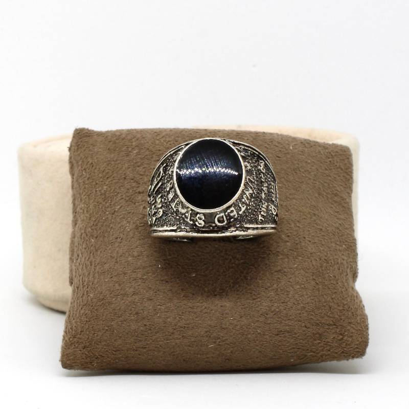 Us Armee Ring Marine Silberfarbe Oval Schwarz United States Herrenring Modeschmuck von schmuckvintage2020