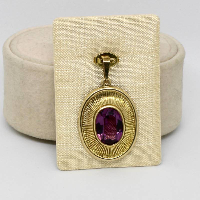 Vintage Anhänger Oval Mit Lila Amethyst Synth. Gold Double 50Er Jahre Selten Damenschmuck Rar von schmuckvintage2020